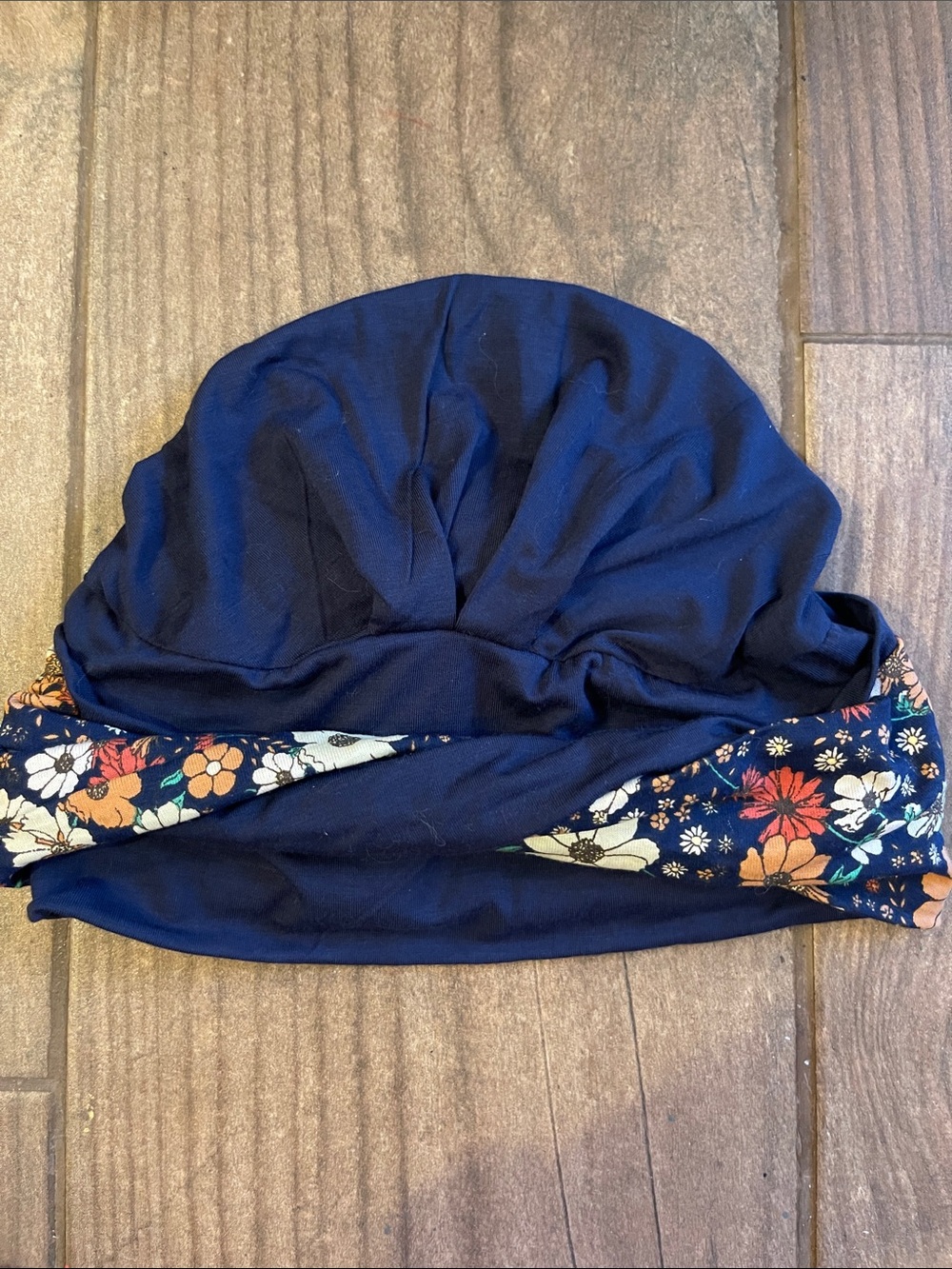 Navy Bamboo Beanie with Twist - Chemo Cap